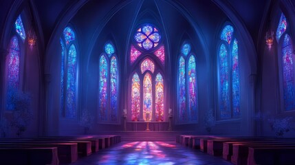 Serene church with stained glass