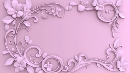 Elegant Pink Floral Frame Design With Swirls And Flowers