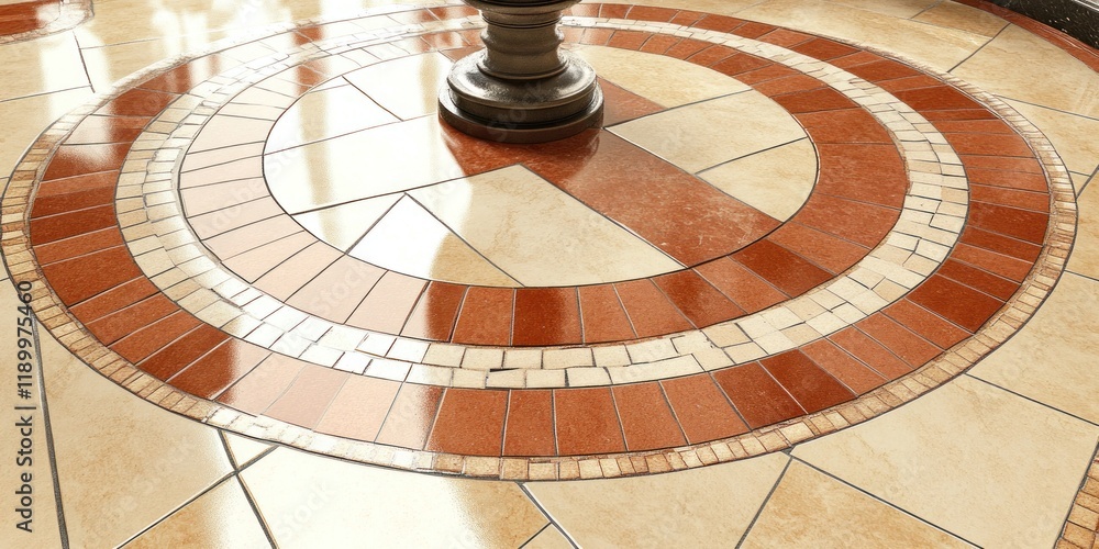 Poster elegant circular tile pattern in sunlit interior space creating a warm and inviting atmosphere