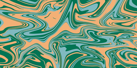 Obraz premium Abstract background with swirling green and orange liquid pattern, resembling marble or tie-dye.
