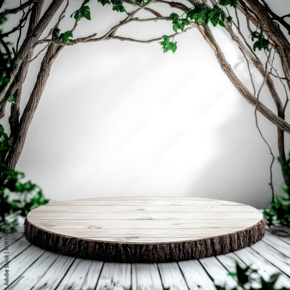 Poster rustic wooden podium empty table nature background product display