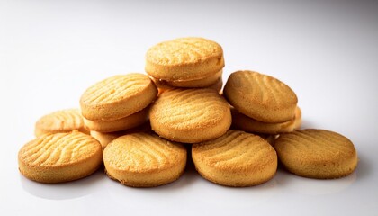 "Golden Butter Biscuits on a Pristine White Background"