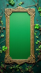Obraz premium St Patrick s Day Gold Celtic Frame with Shamrocks