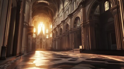 Fototapeta premium Sunlight streams into grand cathedral