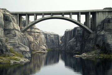 Obraz premium Scenic Stone Bridge Over Calm River in Rocky Canyon - Tranquil Nature Landscape
