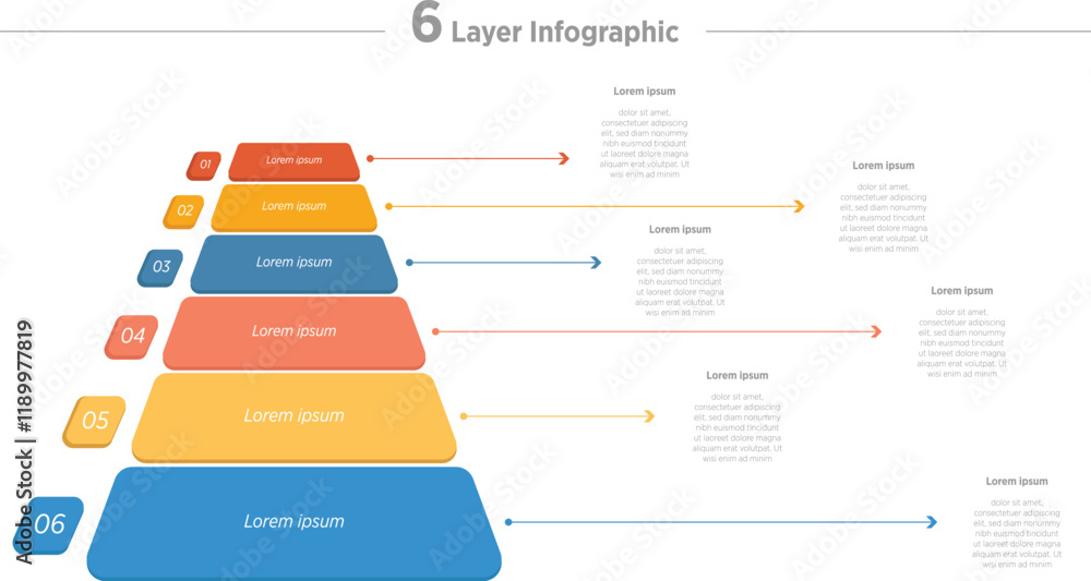 Wall mural modern 3d pyramid list infographic element vector, 6 list layout template. use to show proportional,