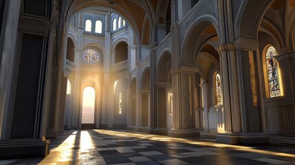 Sunlit Cathedral Interior Grandeur