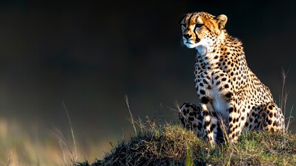 Fototapeta premium Majestic Cheetah on Savanna Grassland at Sunset Wildlife Photography