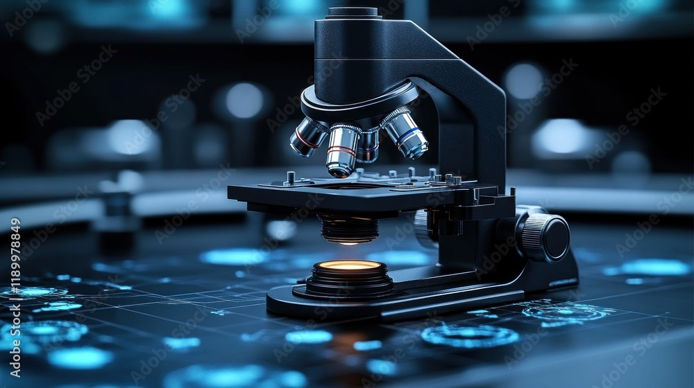 Poster advanced microscope on digital surface.