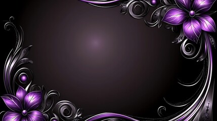 Elegant Purple Flowers Frame Dark Background Design