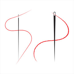 Needle and red,blue and black thread isolated on white background. Use for Tailor and Fashion icon.