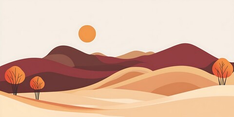 Autumnal hills landscape, sunset, peaceful scene, website banner