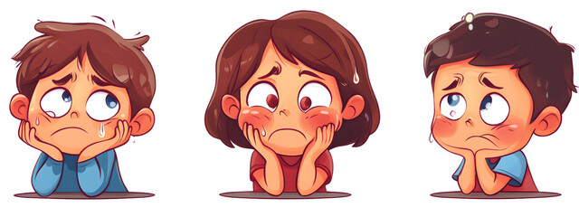 Obraz premium collection of three children, each displaying a different expression of sadness and disappointment