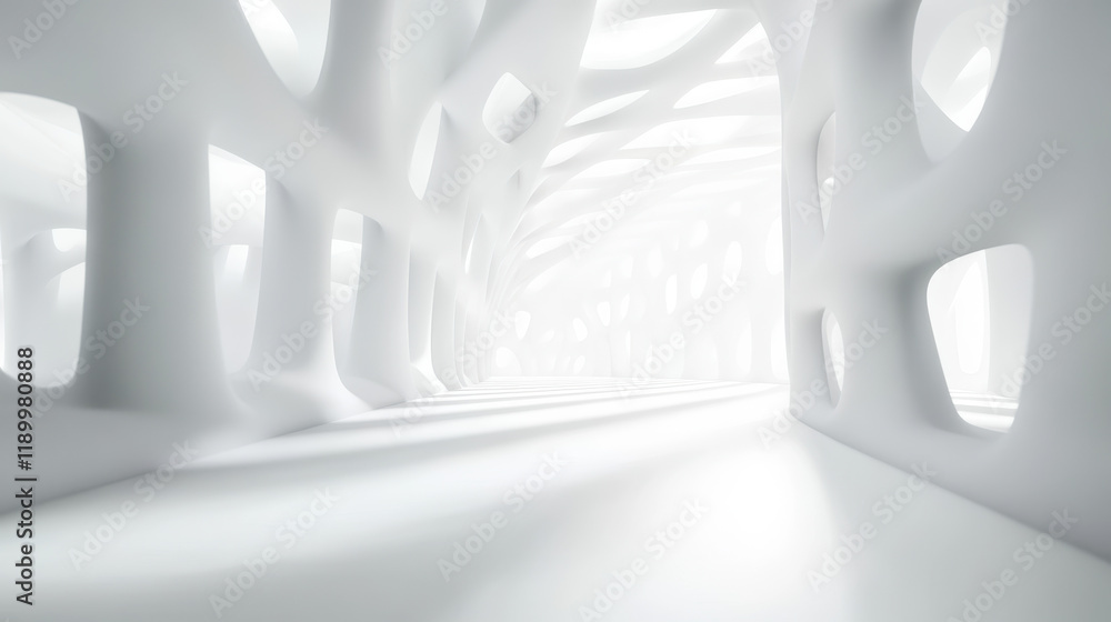 Poster 3d render of an abstract futuristic background with white lines and empty space