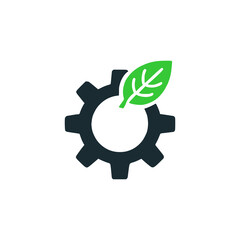 gear with leaf eco green machine company logo vector illustration template design