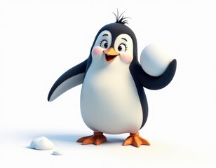 Fototapeta premium Playful Penguin Holding a Snowball