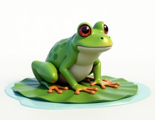 Fototapeta premium Cute Cartoon Frog Sitting on a Lily Pad