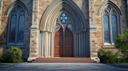 Fototapeta premium Grand church entrance with arched doors