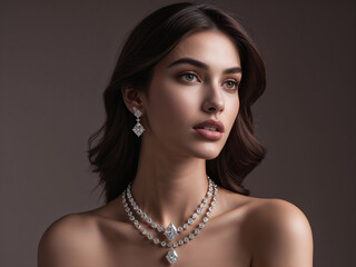 Brunette woman model with high end jewelry 