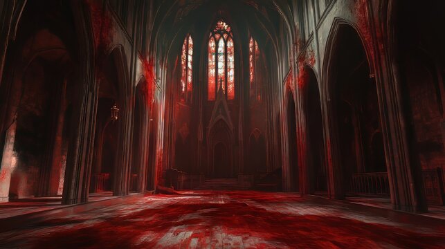 Blood-stained gothic church interior
