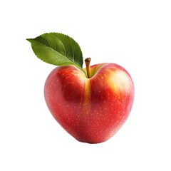 Ripe Red Apple with Green Leaf on White Background