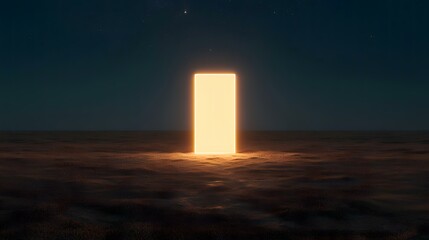 Glowing portal in desert at night, stars above, used for fantasy, sci-fi, or mystery concept art