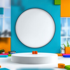 Colorful Modern Studio Mockup  Product Display Platform  Blank Circle  Geometric Shapes