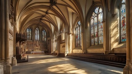 Fototapeta premium Sunlit Gothic church interior