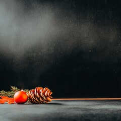 Dark Festive Background  Christmas Ornament  Pine Cone  and Fir Branch