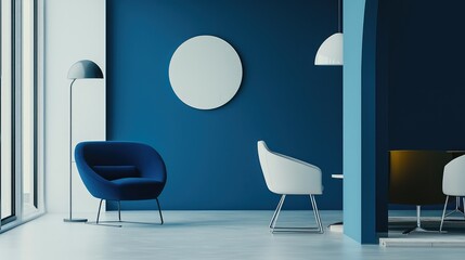 Modern Interior Design with Blue Walls and Stylish Furniture Accent