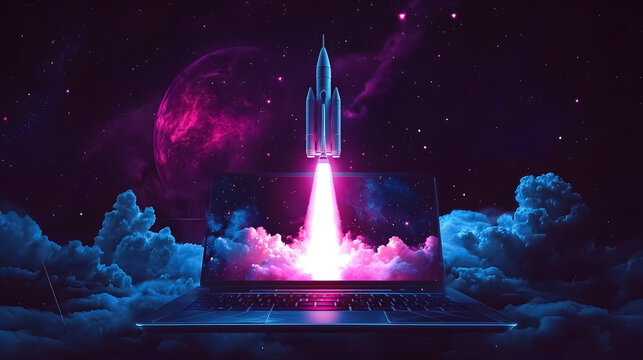 Space rocket launch visual from a laptop screen, generated by AI