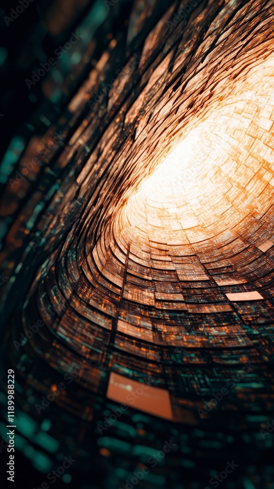Poster abstract technology background glowing lines geometric shapes data tunnel