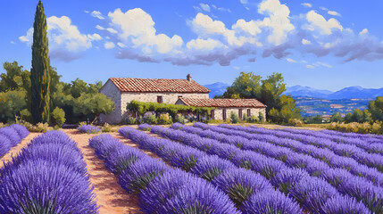 Lavender fields in Provence, France, bloom beautifully.