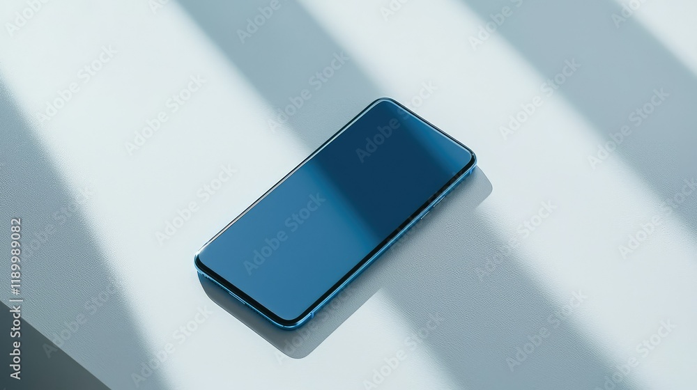 Poster modern smartphone on table with soft shadows and light reflection