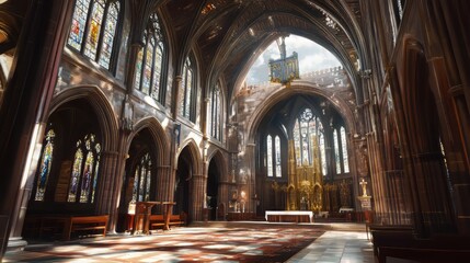 Fototapeta premium Sunlight streams into grand church
