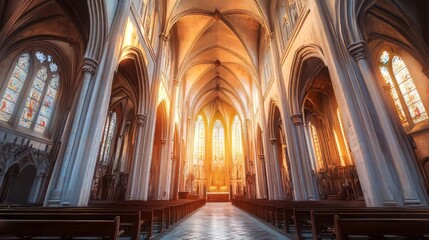 Fototapeta premium Sunlit Cathedral Interior Grandeur