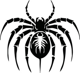 Spider Black Silhouette. Black Widow spider in vector isolated on White. Single Spider Icon or Logo. Good as a design element to Halloween Holidays.