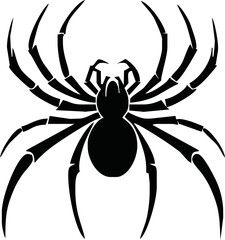Spider Black Silhouette. Black Widow spider in vector isolated on White. Single Spider Icon or Logo. Good as a design element to Halloween Holidays.