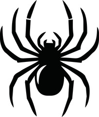 Spider Black Silhouette. Black Widow spider in vector isolated on White. Single Spider Icon or Logo. Good as a design element to Halloween Holidays.