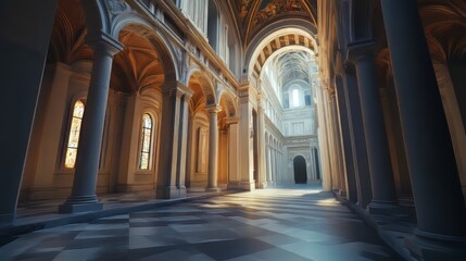Obraz premium Sunlit columns in a grand hall