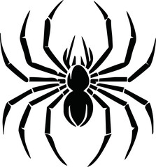 Spider Black Silhouette. Black Widow spider in vector isolated on White. Single Spider Icon or Logo. Good as a design element to Halloween Holidays.