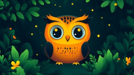 Obraz premium Adorable Orange Owl Amidst Lush Green Foliage