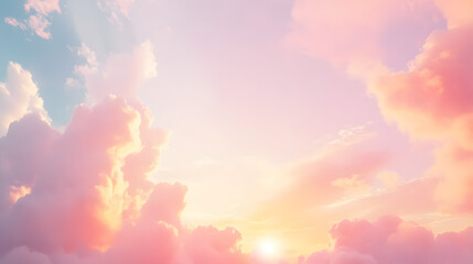 Fototapeta premium Light, soft panorama of a sunset sky with pink clouds