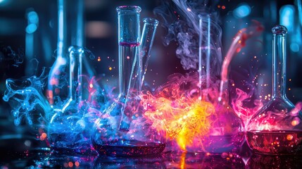 Colorful Chemical Reactions in Laboratory Glassware with Smoke Effects
