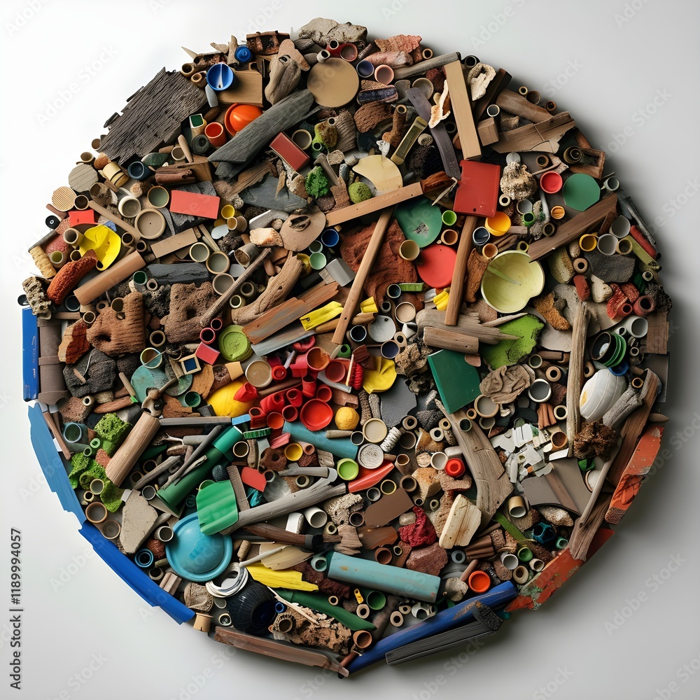 Poster colorful assortment of various materials arranged in circular pattern design