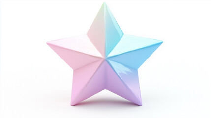 Pastel 3D Geometric Star with Soft Gradient Colors on White Background. A modern 3D geometric star in pastel shades of pink, blue, and purple with a smooth gradient effect, isolated on a clean white b