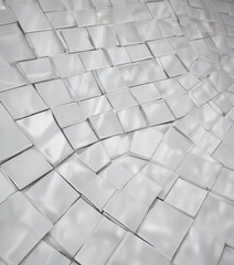 Close-up of white square tiles in a reflective chrome setting, clean, luxury, decor, reflective