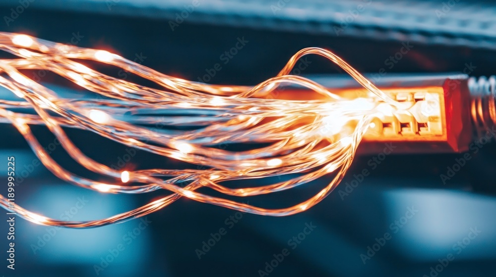 Poster illuminated fiber optic cables network connection global data technology background