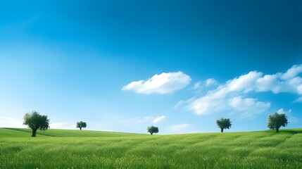 Serene Landscape Featuring Four Trees Under a Blue Sky