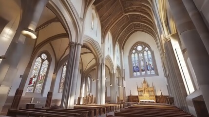 Fototapeta premium Grand church interior, serene light